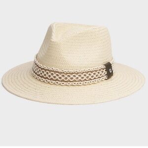 Rag & bone Packable Net Band Straw Fedora Hat Size Medium